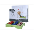 The Eat Slow Live Longer Puzzle Roller in front of its packaging both against a white background