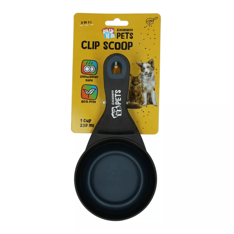 An Excellent Pets 3in1 Scoop and Food Clip in its packaging