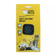 A yellow retail package for a pet grooming brush. The package shows the text 'Excellent Pets' and 'Soft Silicone Brush,' with a window revealing a black silicone brush.