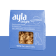 Blue packaging of ayla delight pet treats with visible text and a dog silhouette on a blue background