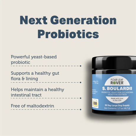 Key benefits of the Four Leaf Rover - Saccharomyces Boulardii Yeast Based Probiotics 46.7g