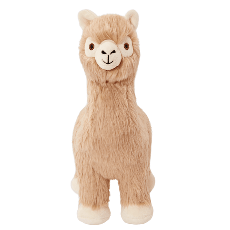 Plush toy alpaca on a white background