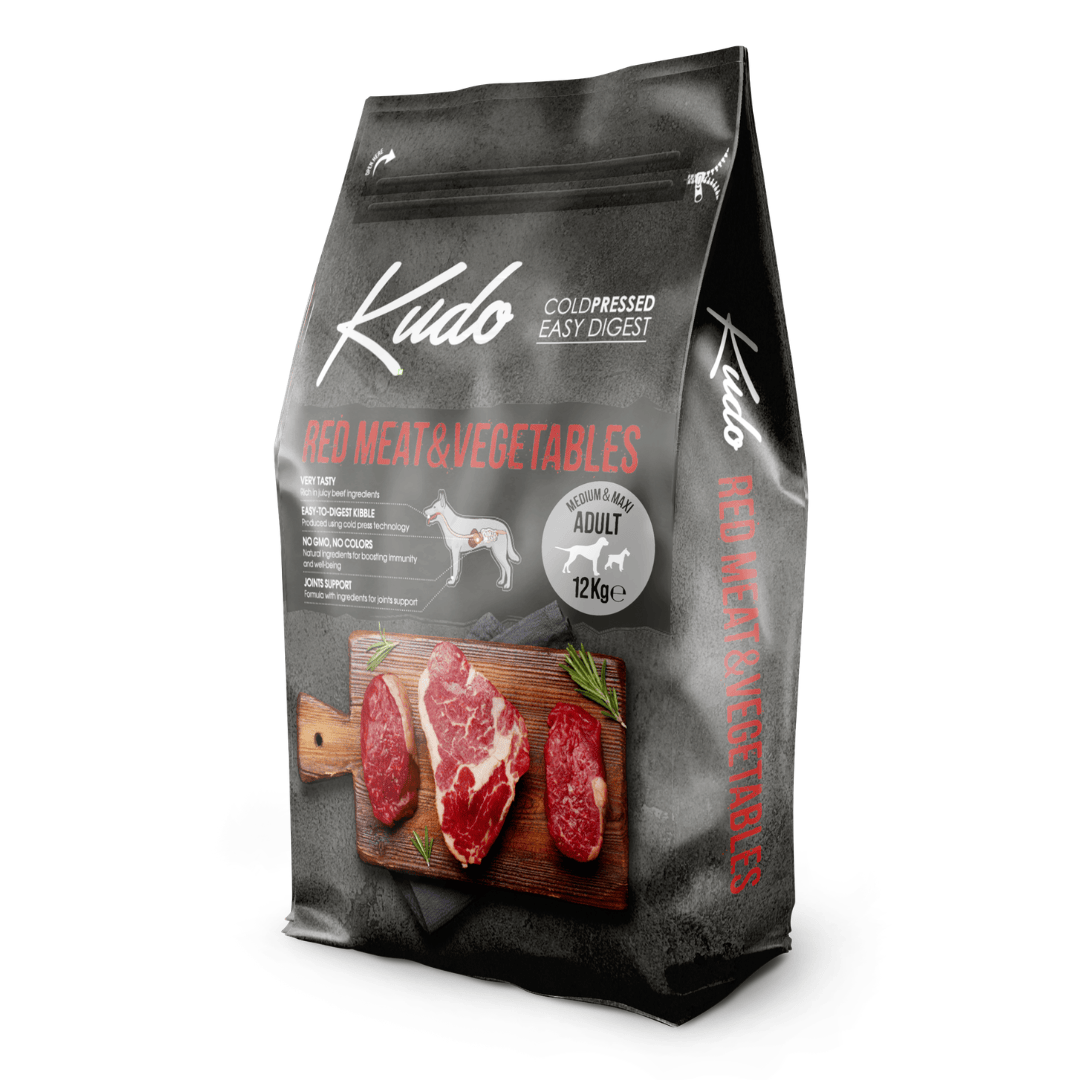 kudo red meat and vegetables 12kg Medium Maxi dog food on a white background