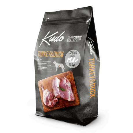 Kudo Senior Turkey & Duck 12kg pet food package on a white background