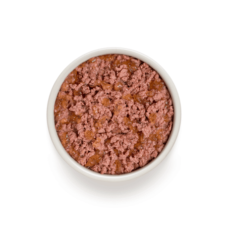 Grandorf Beef and Turkey Wet Food Served in a white bowl
