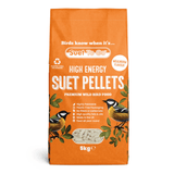 Orange bag of high energy suet to go suet pellets for birds with branding and product details.