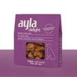 Purple packaging of ayla duck breast fillet delight dog treats on a matching purple background