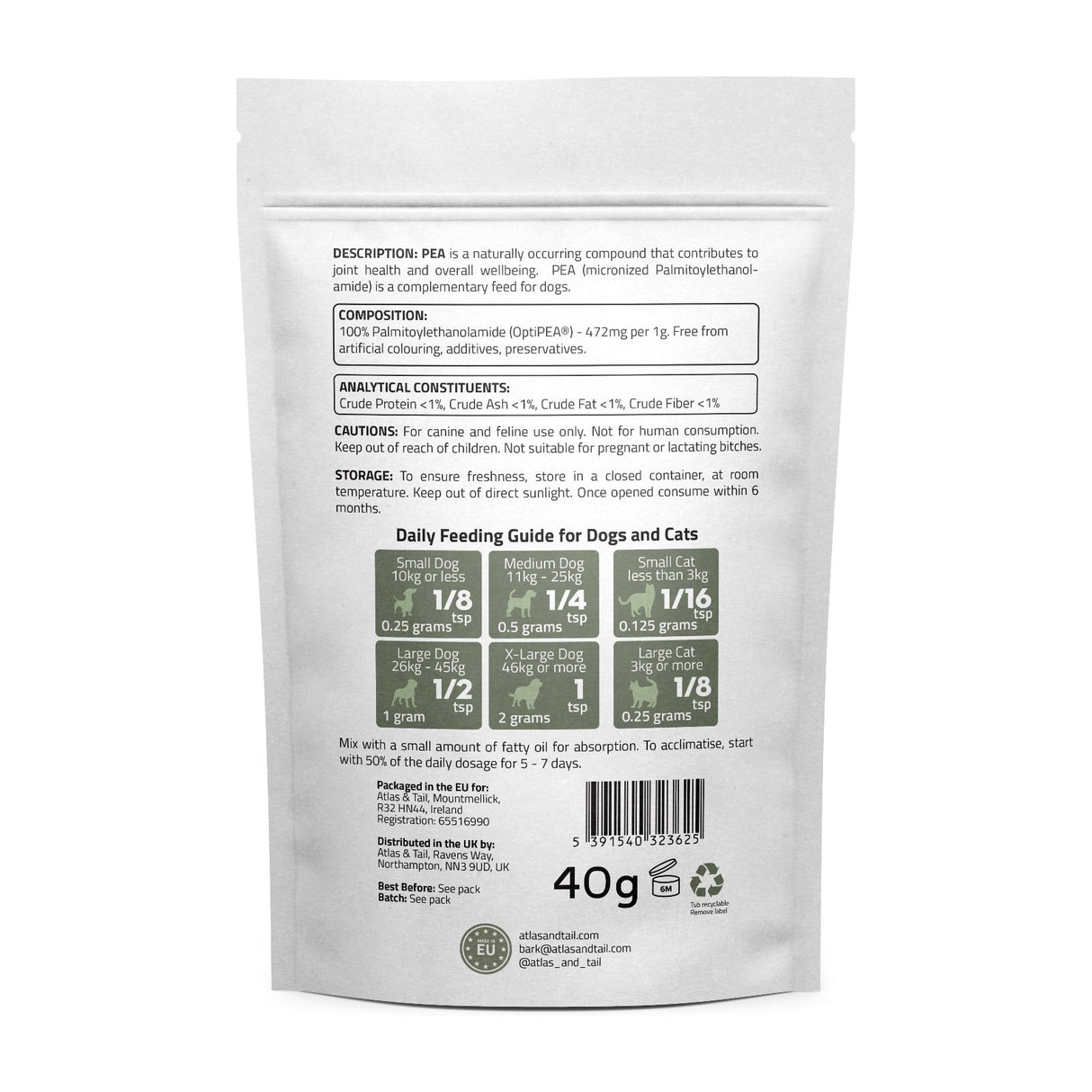 Atlas & Tail 100% Pure PEA (Palmitoylethanolamide) Powder