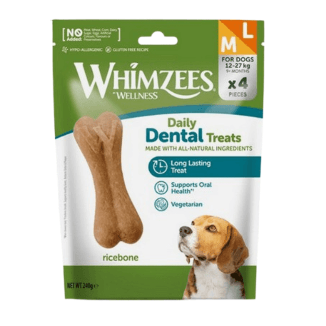 Whimzees Daily Dental Treats Rice Bone 4 Pack - Med/Lrg Dogs