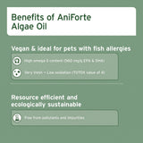 Promotional text about the benefits of AniForte Algae Oil on a green background