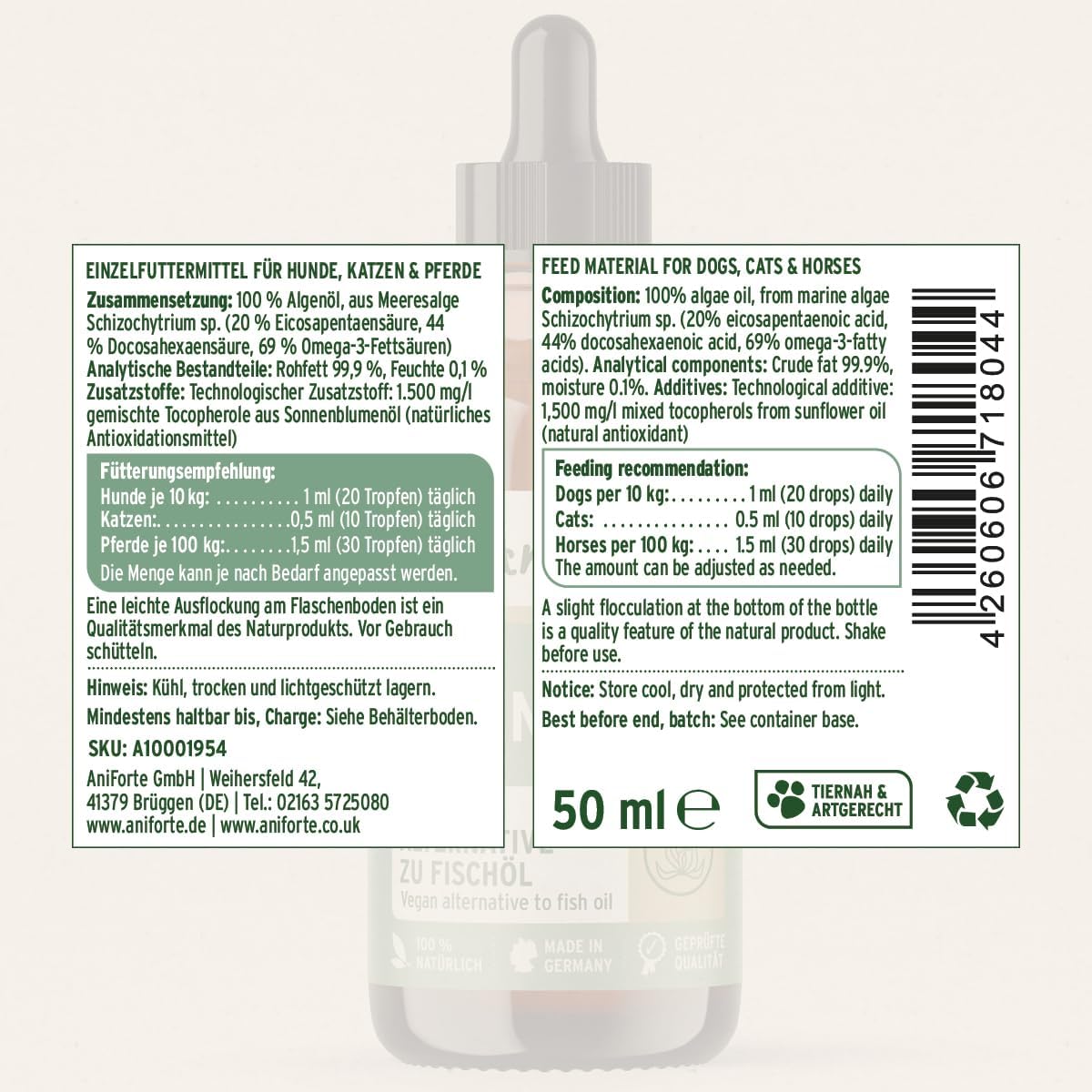 Vial with label containing text and product details on a white background