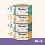The contents of the Applaws wet cat food tins Supreme Selection multipack. 