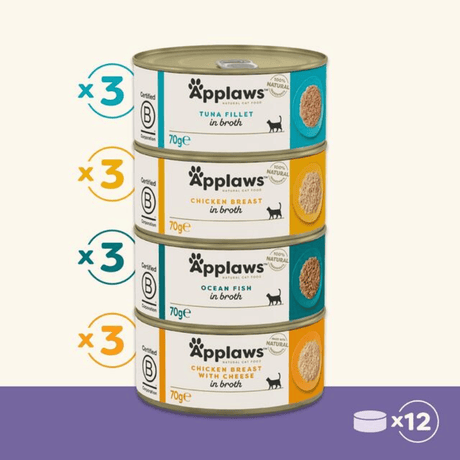 The contents of the Applaws wet cat food tins Supreme Selection multipack. 