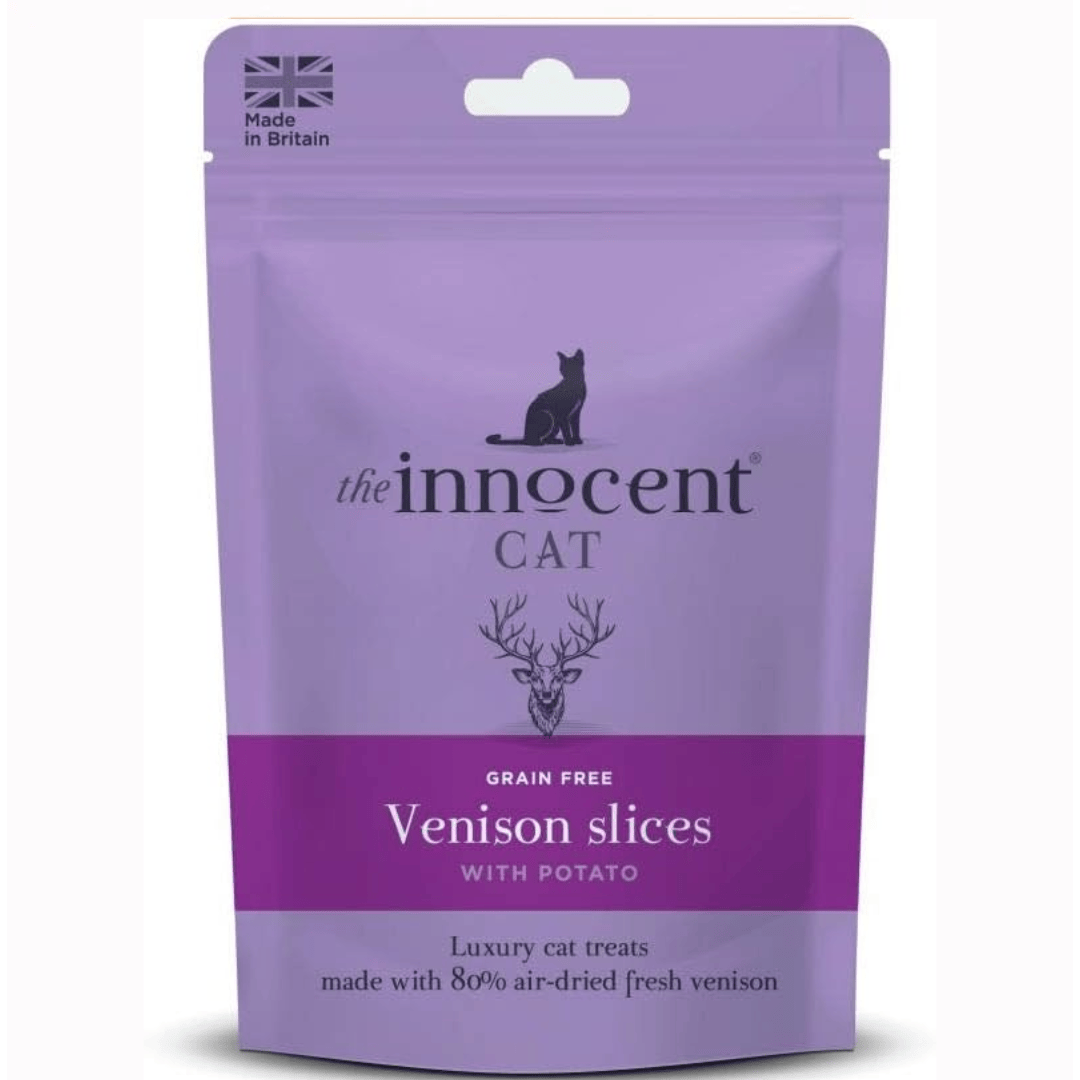 The innocent cat venison slices against a white background