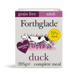  Forthglade Duck grain free wet dog food tray against a white background.