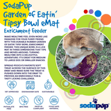 An informative infographic from Sodapup that explains all benefits of the Garden of Eatin' Tipsy Bowl. This includes instructions of use and care instructions.