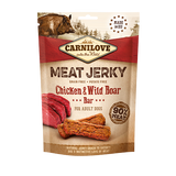 Carnilove Chicken & Wild Boar Jerky Dog Treats. The package is against a white background.