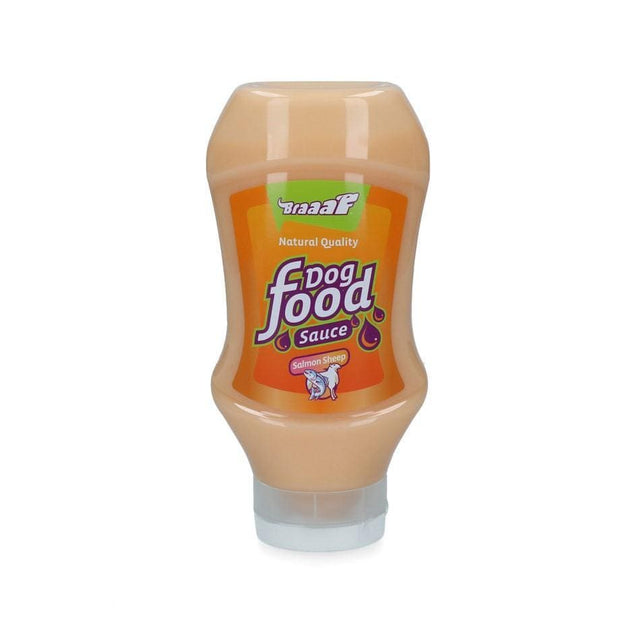 Bottle of Braaaf Dog Food Sauce Salmon and Sheep