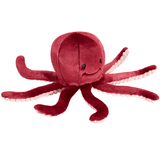 Fluff & Tuff Olympia Octopus Plush Dog Toy against a white background. Toy is a berry colour with a textured beige underside of the tentacles. 