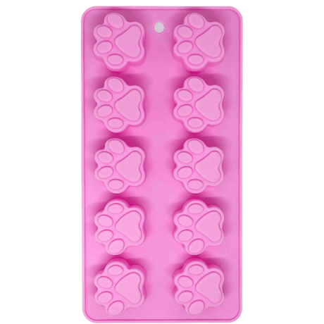 Sodapup pink silicone paw print mould with on a plain background 